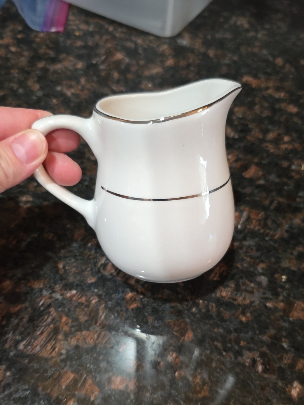 Totally Today White Ceramic Creamer Pitcher with Silver Band Accent